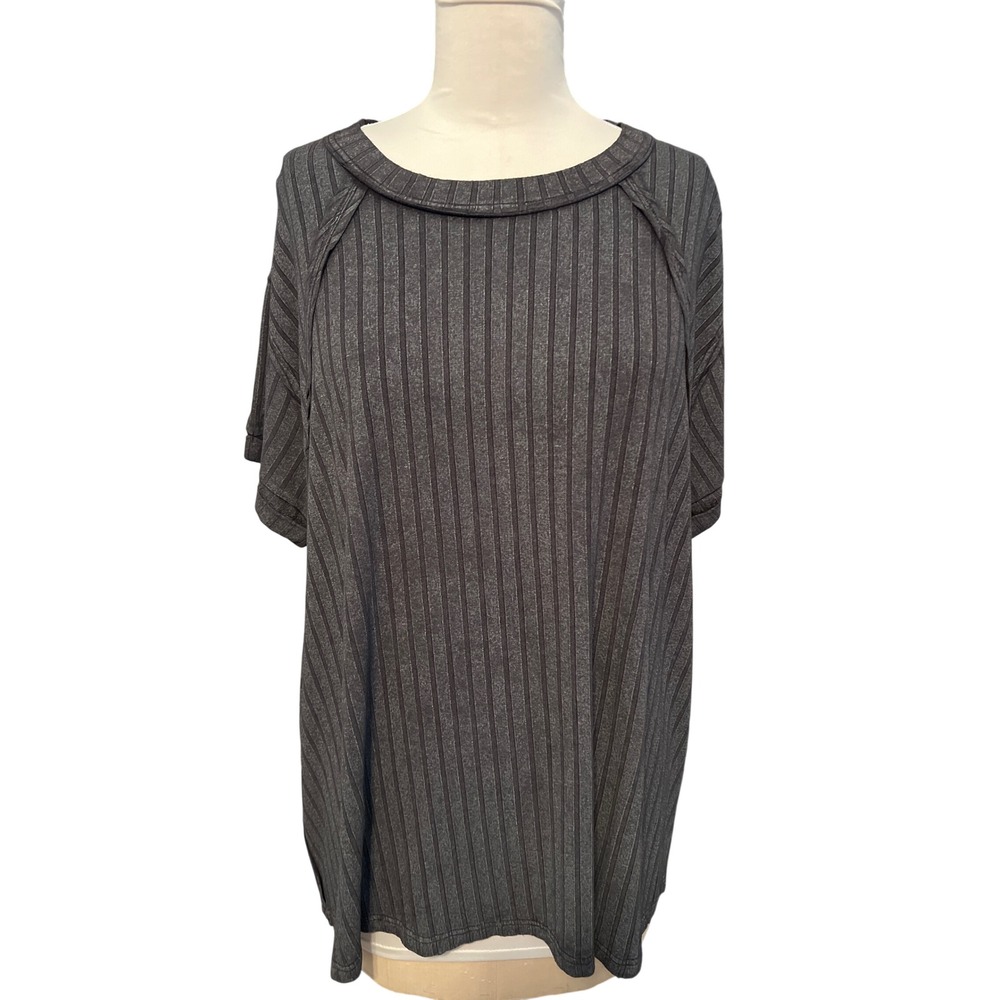 Zenana Womens‎ Charcoal Grey Ribbed Striped Oversized Top RTW-8493X5 1X/2X